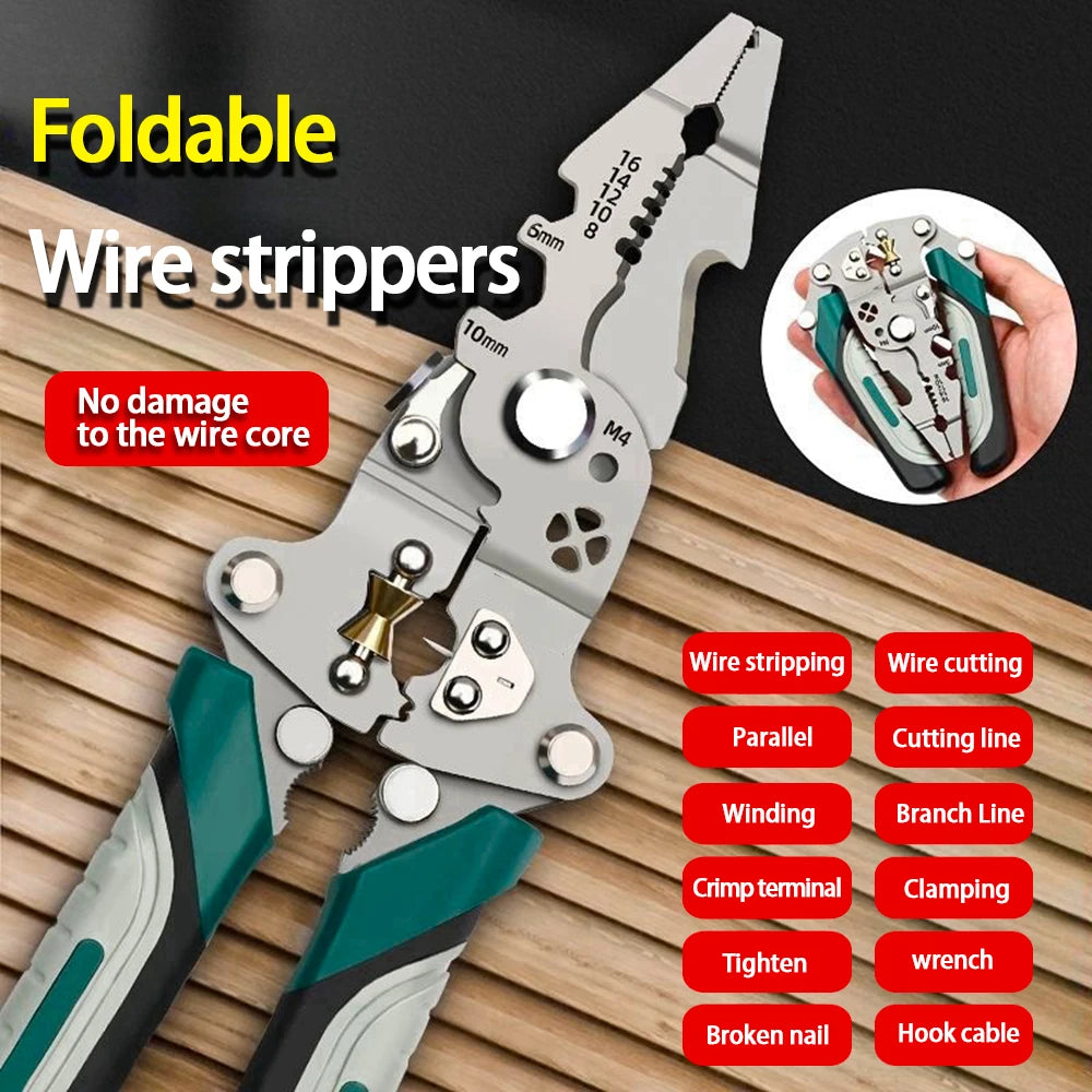 SIKE Multifunctional Folding Wire Stripping Pliers – Cutting, Crimping & Measuring Tool