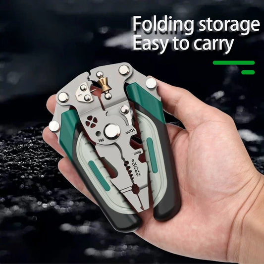 SIKE Multifunctional Folding Wire Stripping Pliers – Cutting, Crimping & Measuring Tool
