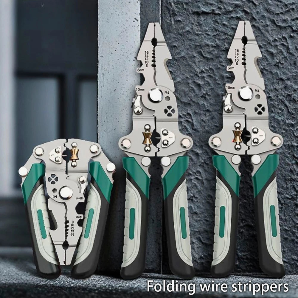 SIKE Multifunctional Folding Wire Stripping Pliers – Cutting, Crimping & Measuring Tool